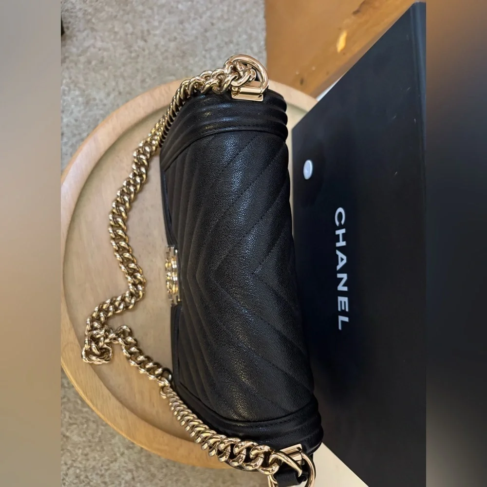 Chanel Caviar Chevron Medium Boy Bag